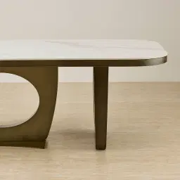 Aspen Statuario White Sintered Stone Curved Dining Table - Brushed Bronze Legs 240x118cm