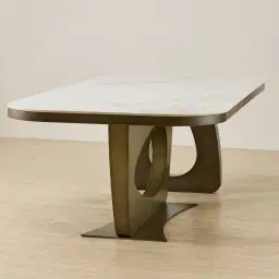 Aspen Statuario White Sintered Stone Curved Dining Table - Brushed Bronze Legs 240x118cm