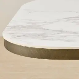 Aspen Statuario White Sintered Stone Curved Dining Table - Brushed Bronze Legs 240x118cm