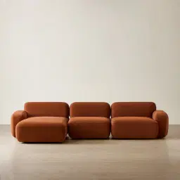 Capri Copper Brown Velveteen 3 Pieces Modular Left Chaise Sofa