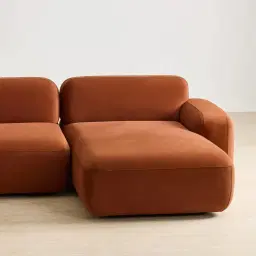 Capri Copper Brown Velveteen 3 Pieces Modular Right Chaise Sofa