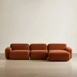 Capri Copper Brown Velveteen 3 Pieces Modular Right Chaise Sofa