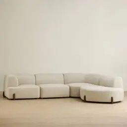 Calma Pearl Beige Fabric 4 Pieces Modular Corner Sofa with Left Arm and Right Cuddler