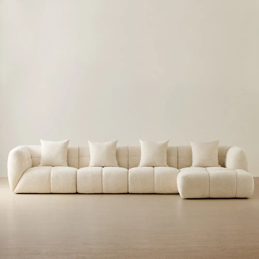 Amity Stone Cream Woven Fabric 4 Pieces Modular Sofa with Right Chaise