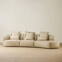 Spencer Almond Cream Leather 3 Pieces Modular Sofa with Left Arm and Right Terminal