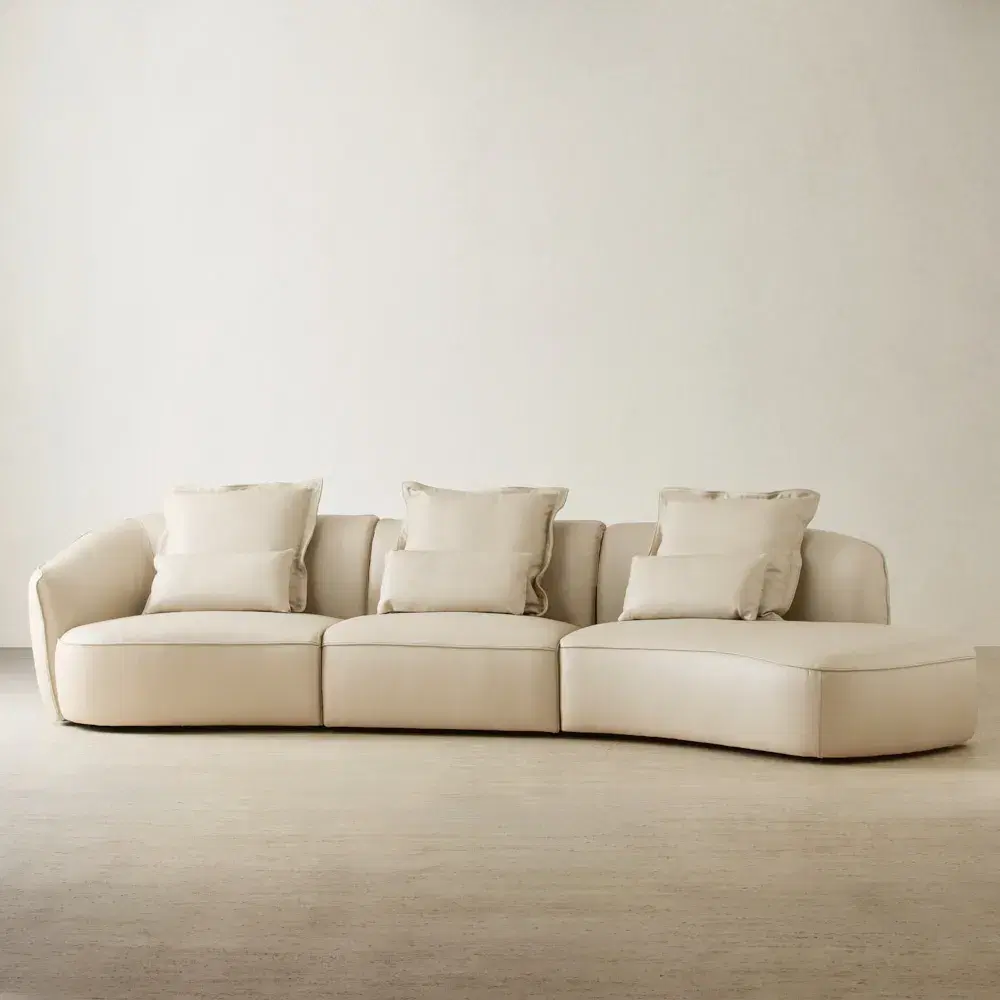 Spencer Almond Cream Leather 3 Pieces Modular Sofa with Left Arm and Right Terminal