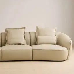 Spencer Almond Cream Leather 3 Pieces Modular Sofa with Right Arm and Left Terminal