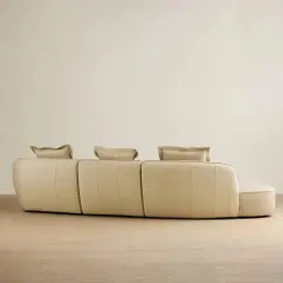 Spencer Almond Cream Leather 3 Pieces Modular Sofa with Right Arm and Left Terminal