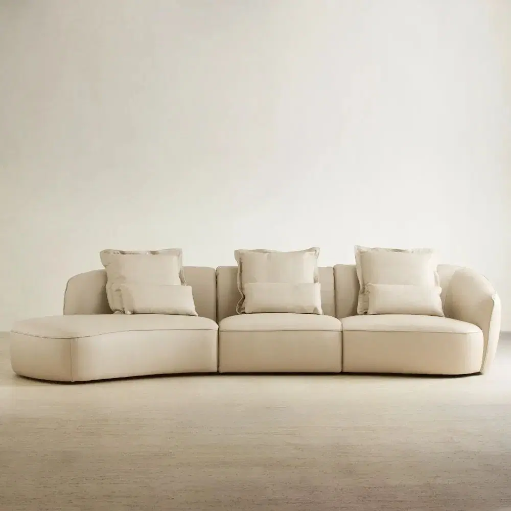 Spencer Almond Cream Leather 3 Pieces Modular Sofa with Right Arm and Left Terminal
