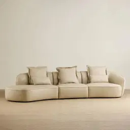 Spencer Almond Cream Leather 3 Pieces Modular Sofa with Right Arm and Left Terminal