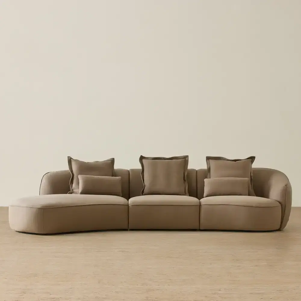 Spencer Coffee Brown Leather 3 Pieces Modular Sofa with Right Arm and Left Terminal