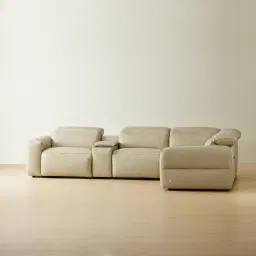 Mathias Oyster Grey Leather 5 Pieces Modular Corner Dual Electric Recliner