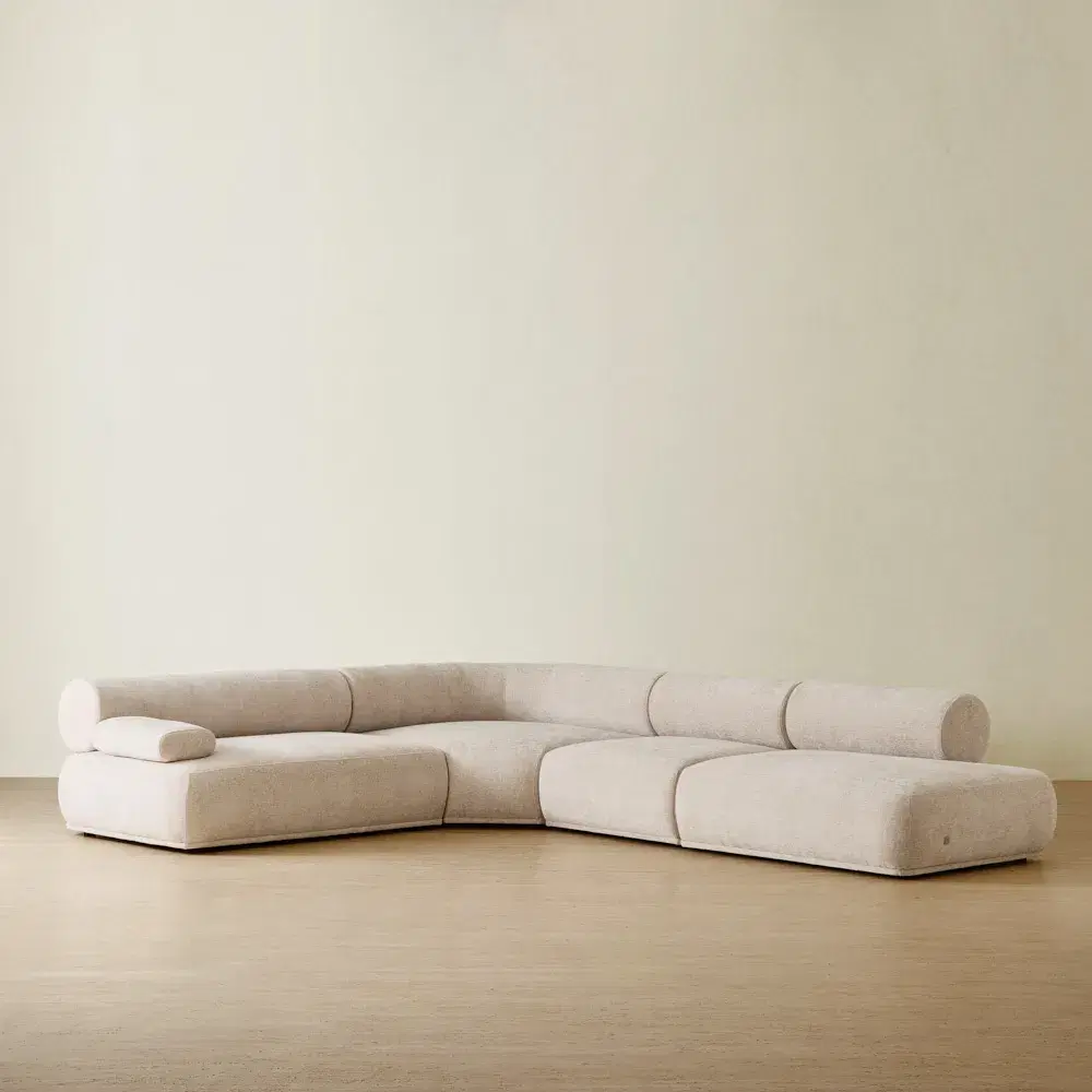 Pebbla Tuscan Sand Fabric Modular Corner Sofa with Left Arm Wide and Right Terminal