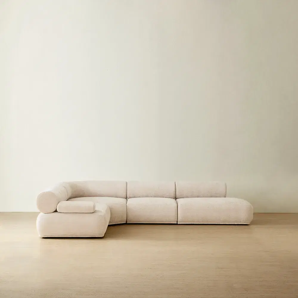 Pebbla Tuscan Sand Fabric Modular Corner Sofa with Left Arm Wide and Right Terminal