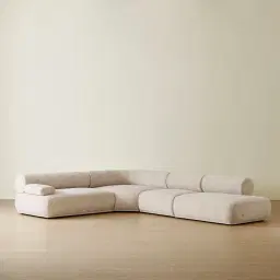 Pebbla Tuscan Sand Fabric Modular Corner Sofa with Left Arm Wide and Right Terminal