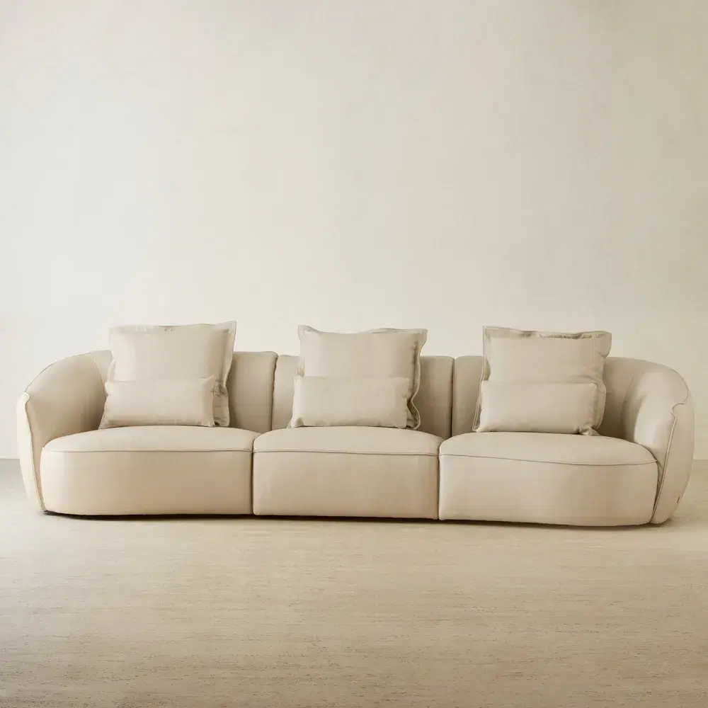 Spencer Almond Cream Leather 3 Pieces Modular Sofa