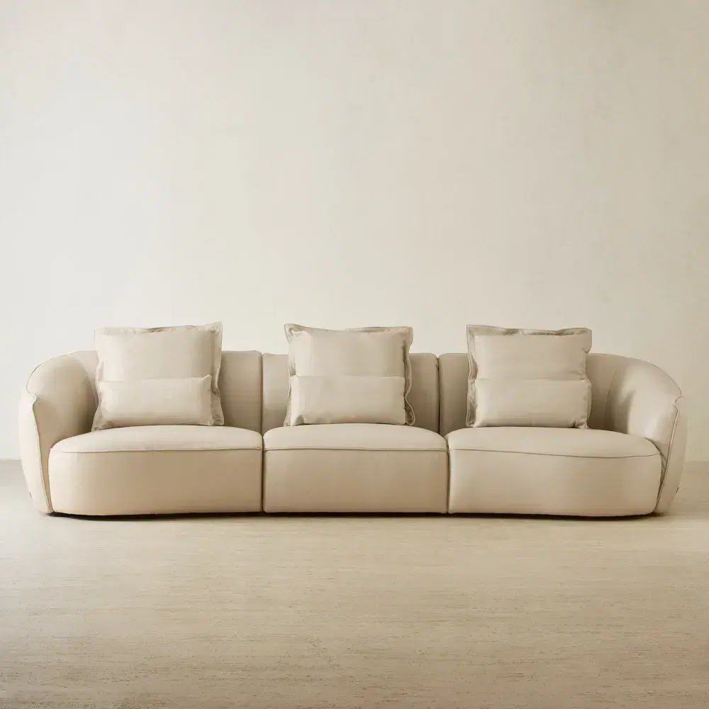 Spencer Almond Cream Leather 3 Pieces Modular Sofa