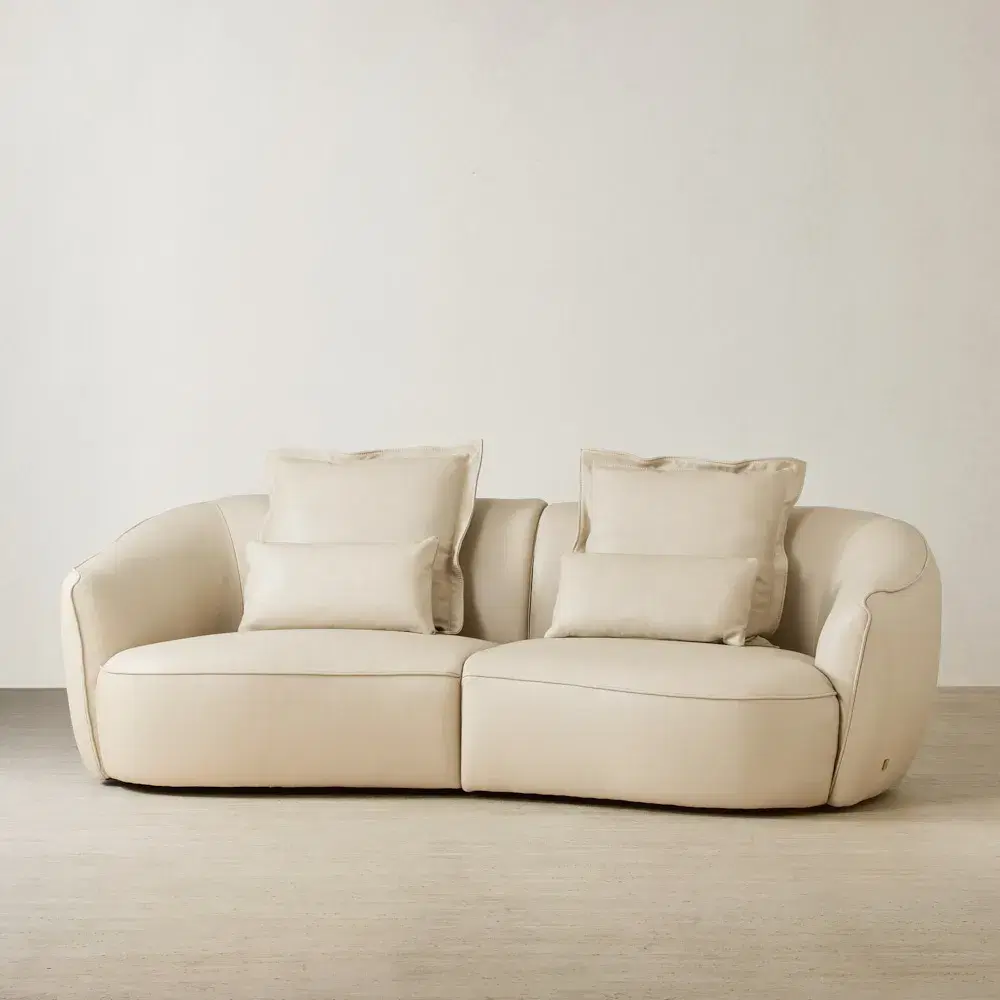 Spencer Almond Cream Leather 2 Pieces Modular Sofa