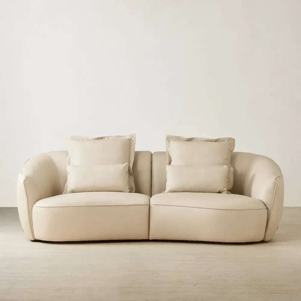 Spencer Almond Cream Leather 2 Pieces Modular Sofa