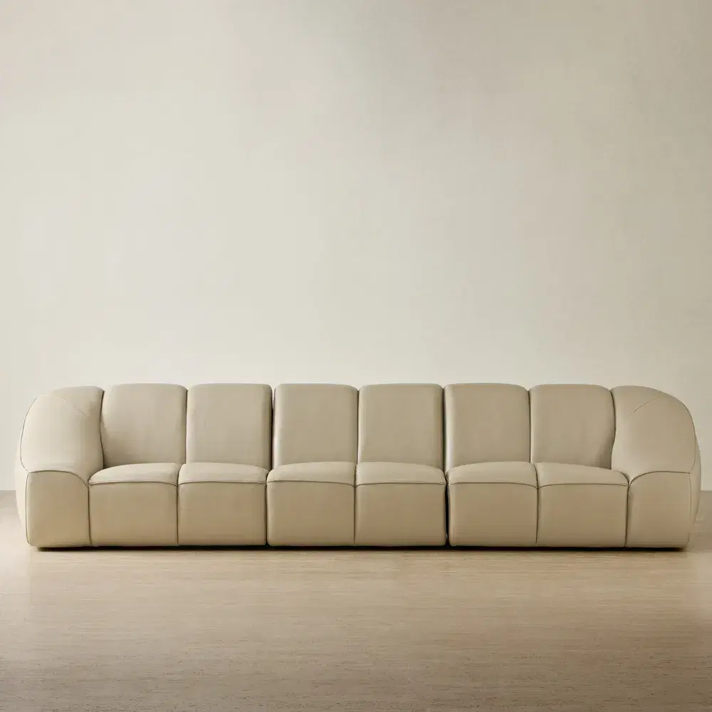 Valeni Oyster Grey Leather 3 Pieces Modular Sofa