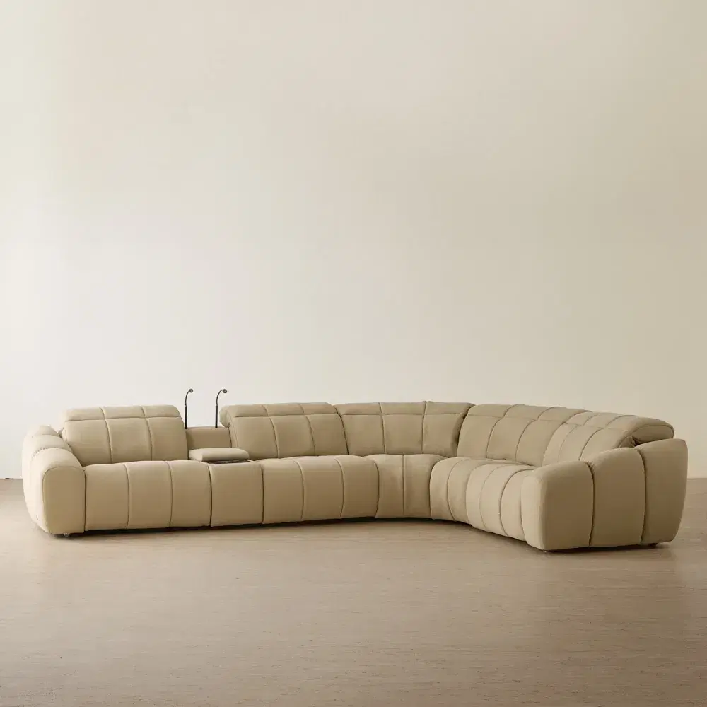 Aranda Camel Tan Leather 6 Piece Corner Modular Dual Electric Recliner with Console