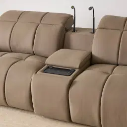 Aranda Coffee Brown Nubuck Leather 2 Piece Modular Dual Electric Recliner with Console