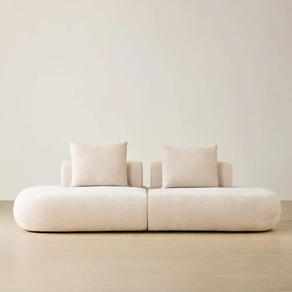 Soluna Powder White Chenille Fabric 2 Pieces Modular Sofa