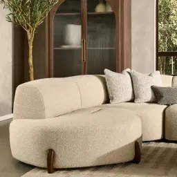 Calma Pearl Beige Fabric 4 Pieces Modular Corner Sofa with Left Cuddler and Right Cuddler