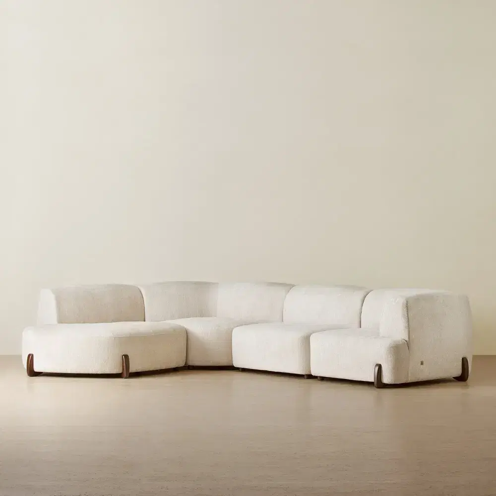 Calma Fusion Grey Fabric 4 Pieces Modular Corner Sofa with Right Arm and Left Cuddler