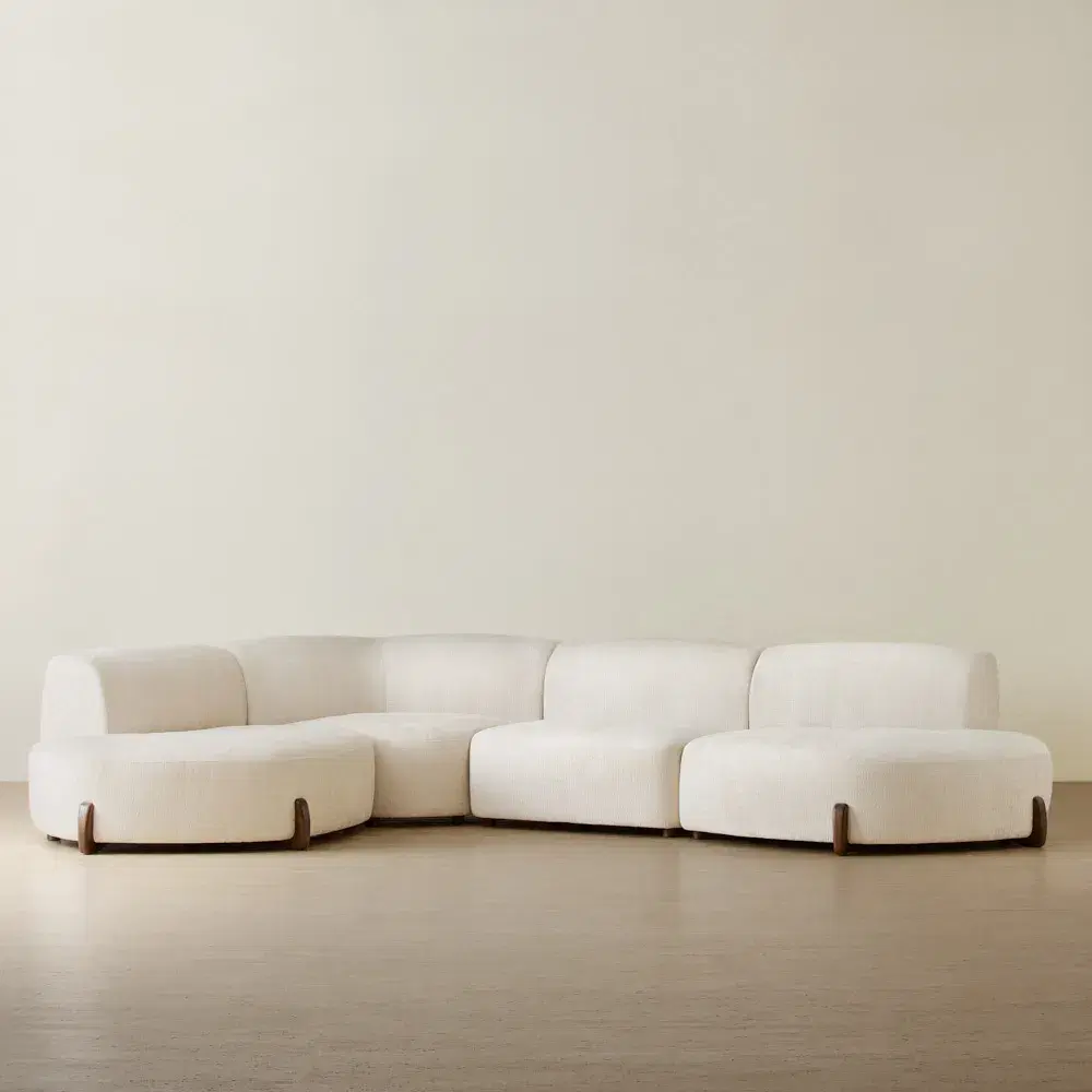 Calma Fusion Grey Fabric 4 Pieces Modular Corner Sofa with Left Cuddler and Right Cuddler