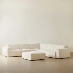 Maison Piaza White Fabric Modular Corner Sofa with Ottoman