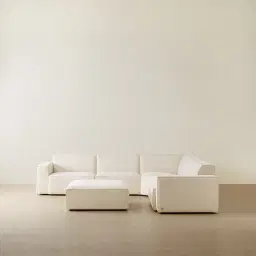 Maison Piaza White Fabric Modular Corner Sofa with Ottoman