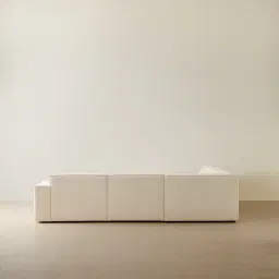 Maison Piaza White Fabric Modular Corner Sofa with Ottoman