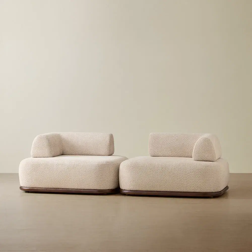 Bellagio Mid Beige Woven Fabric 2 Pieces Modular Sofa