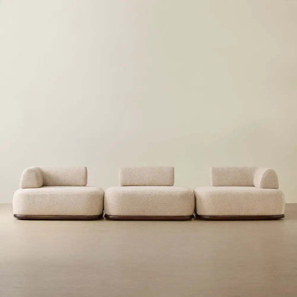 Bellagio Mid Beige Woven Fabric 3 Pieces Modular Sofa