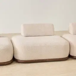 Bellagio Mid Beige Woven Fabric 3 Pieces Modular Sofa With Left Terminal and Side Platform