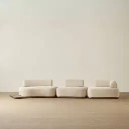 Bellagio Mid Beige Woven Fabric 3 Pieces Modular Sofa - Terminal Left Side Platform