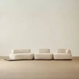 Bellagio Mid Beige Woven Fabric 3 Pieces Modular Sofa - Terminal Left Side Platform