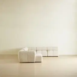 Quincy Stone Cream Woven Fabric Modular Corner Sofa with Left Cuddler