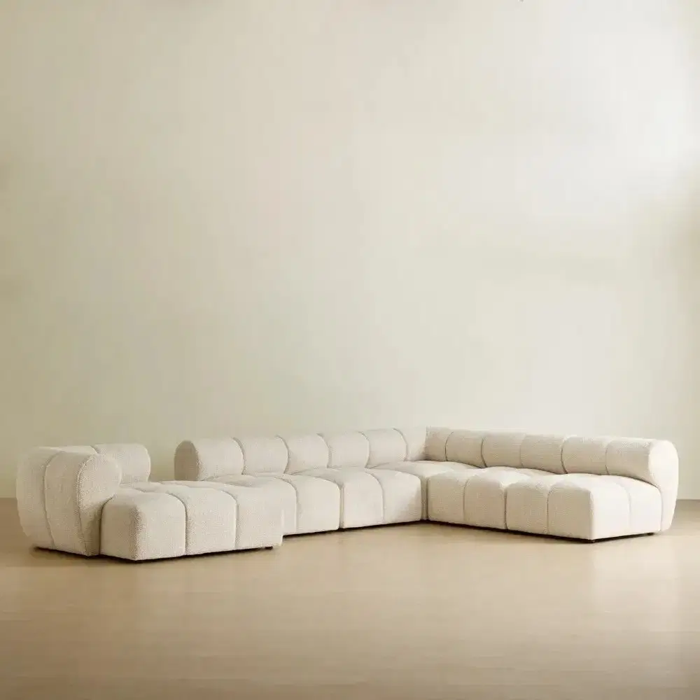 Quincy Stone Cream Woven Fabric Modular Corner Sofa with Left Cuddler