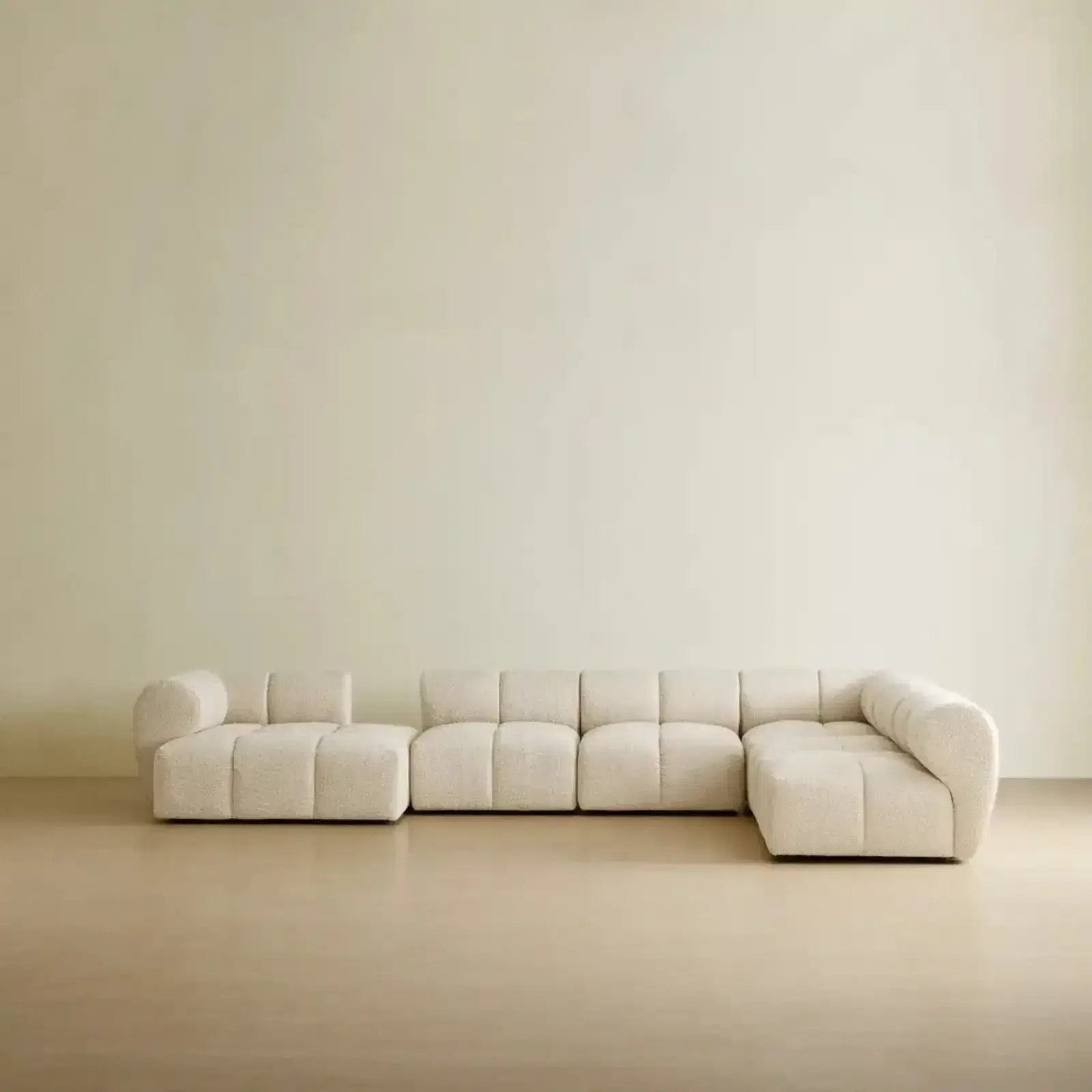 Quincy Stone Cream Woven Fabric Modular Corner Sofa with Left Cuddler
