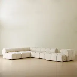 Quincy Stone Cream Woven Fabric Modular Corner Sofa  with Right Cuddler