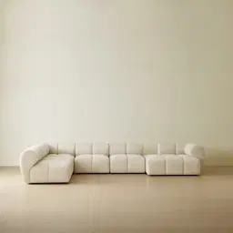 Quincy Stone Cream Woven Fabric Modular Corner Sofa  with Right Cuddler