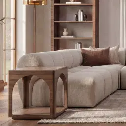 Quincy Stone Cream Woven Fabric Modular Corner Sofa  with Right Cuddler