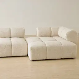 Quincy Stone Cream Woven Fabric Modular Corner Sofa  with Right Cuddler