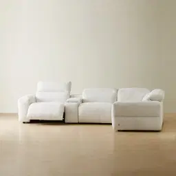 Mathias Stone White Fabric 5 Pieces Modular Corner Dual Electric Recliner