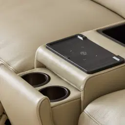 Mathias Oyster Grey Leather 2 Pieces Modular Dual Electric Recliner with Console