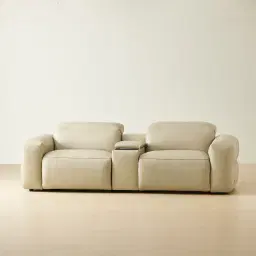 Mathias Oyster Grey Leather 2 Pieces Modular Dual Electric Recliner with Console