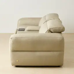 Mathias Oyster Grey Leather 2 Pieces Modular Dual Electric Recliner with Console