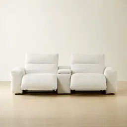 Mathias Stone White Fabric 2 Pieces Modular Dual Electric Recliner with Console